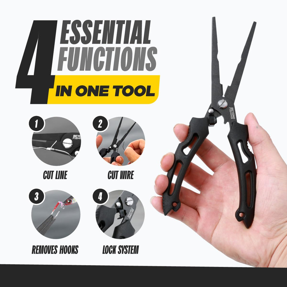 Close-up of 8.5-inch long nose pliers in black finish