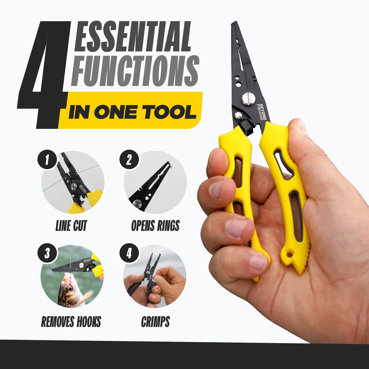 Close-up of serrated center blade for precise line cutting on QuickRig pliers