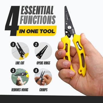Close-up of serrated center blade for precise line cutting on QuickRig pliers
