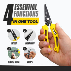 Close-up of serrated center blade for precise line cutting on QuickRig pliers