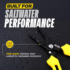 Split ring nose, hook tool, and lure tuning channel on QuickRig pliers