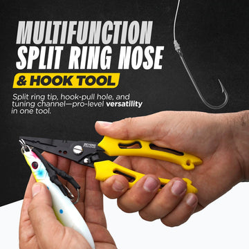 All-in-one terminal tackle tool for crimping, hook removal, and line cutting