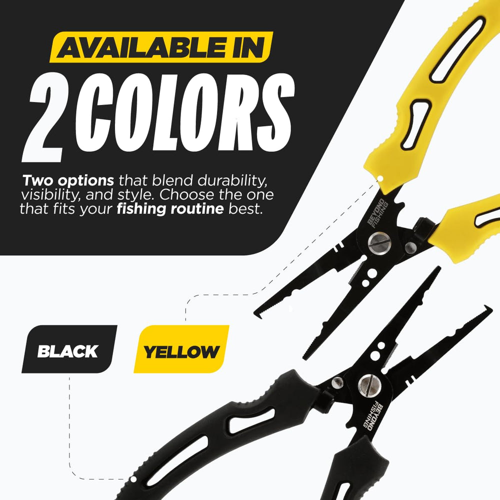 Yellow Beyond Fishing QuickRig pliers with coastal fishing setup