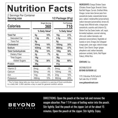 Beyond Outdoor Meals Orange Chicken pack opened for quick boil-and-rehydrate meal.