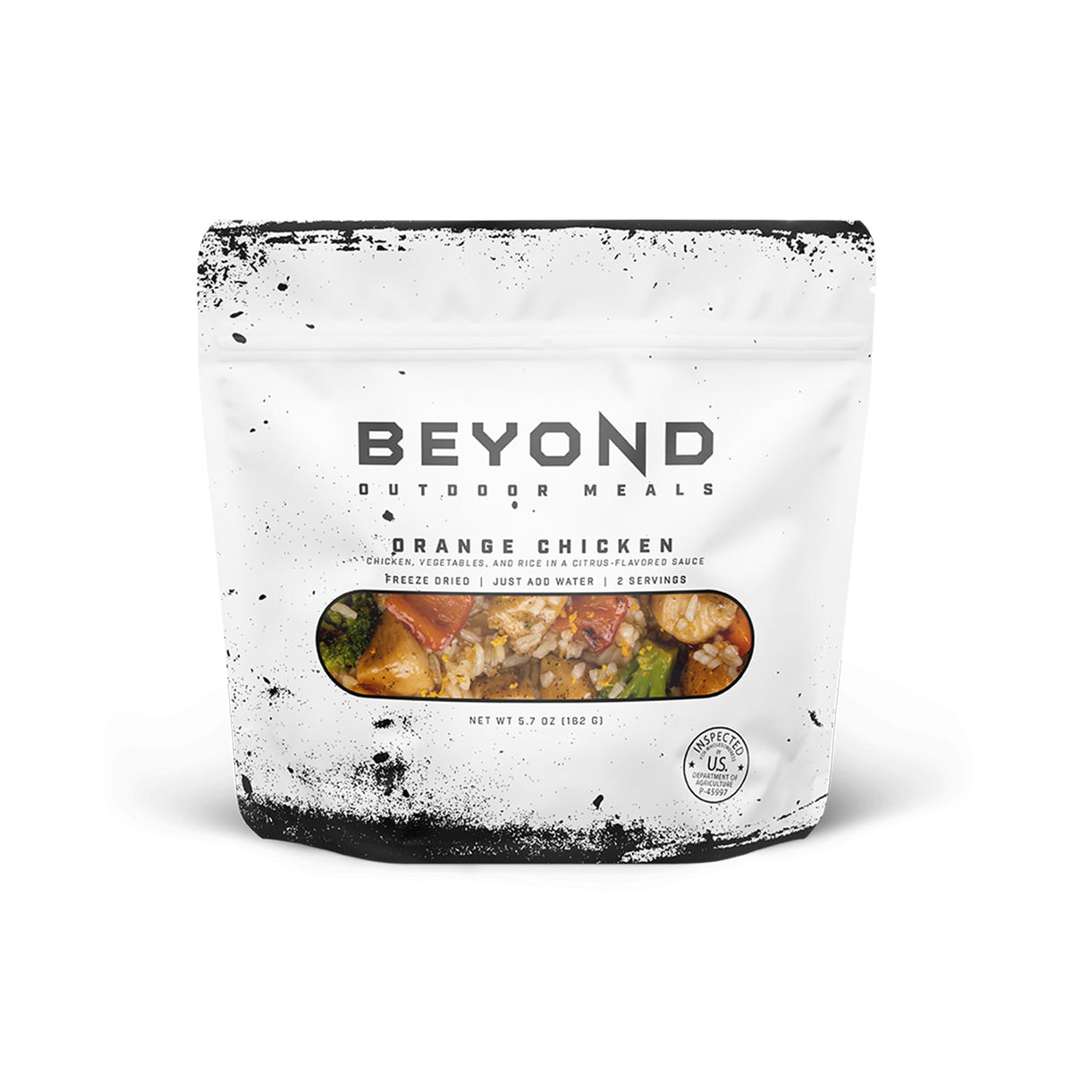 Beyond Outdoor Meals Orange Chicken pack on shelf, high-protein fuel for adventures.