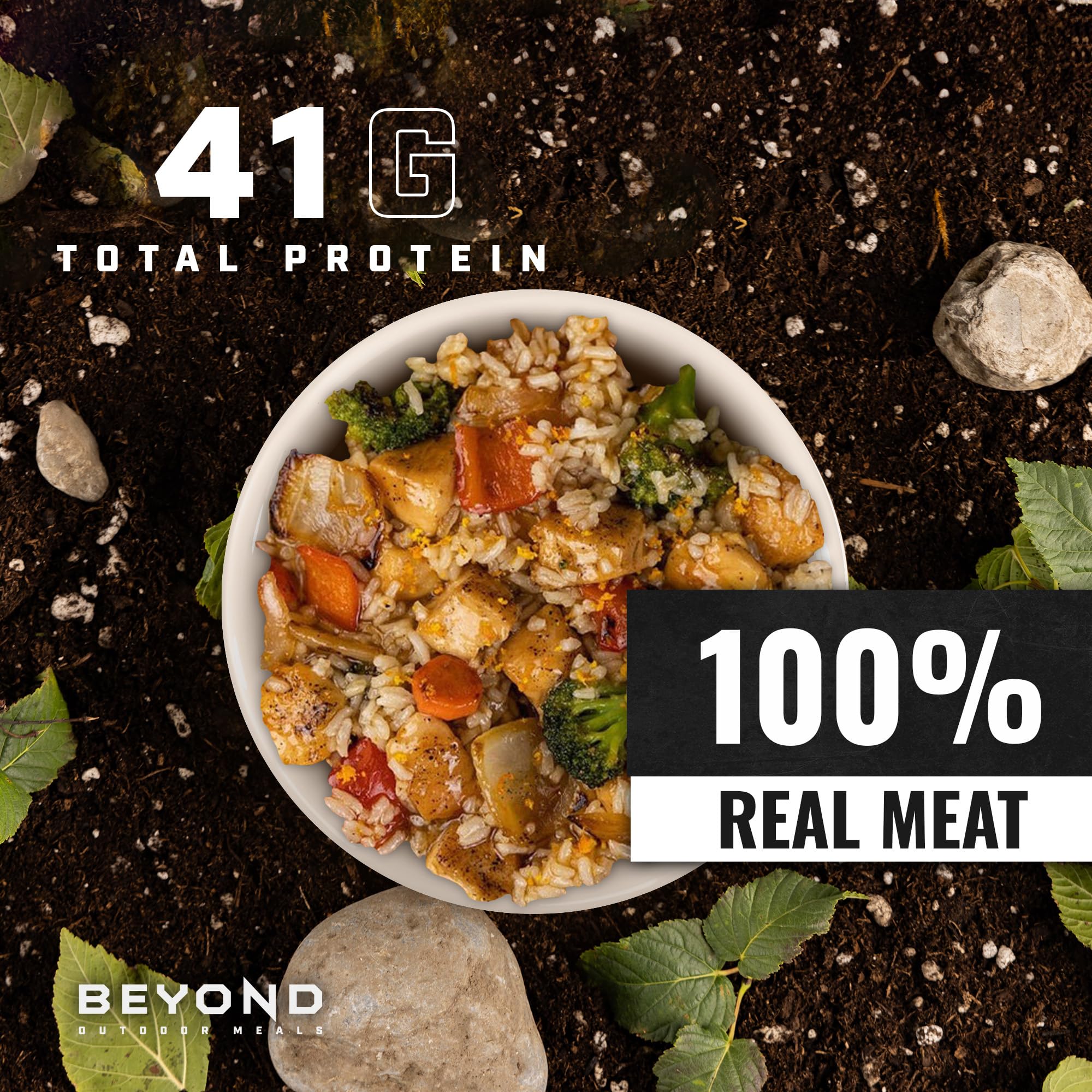 Beyond Outdoor Meals Orange Chicken being stirred in pouch after water addition.