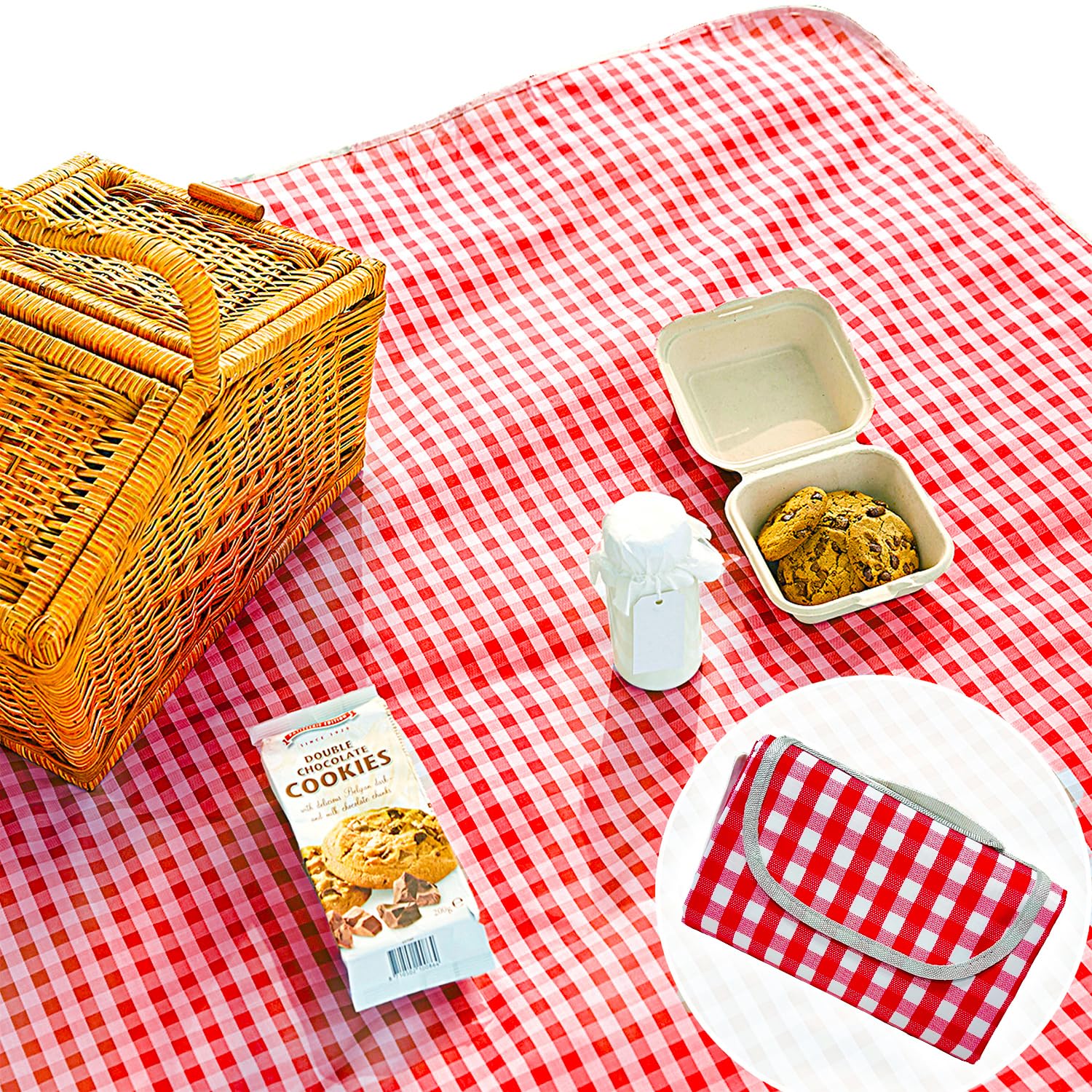 Beyond Thursday Cute Gingham Picnic Blanket spread on grass for a family picnic.