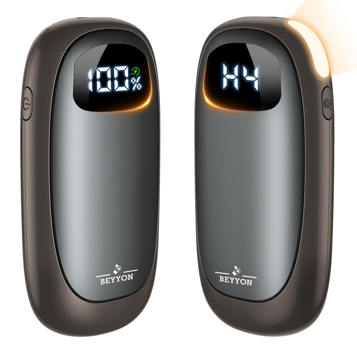 BEYYON B hand warmers with LED display showing battery and temperature for smart planning.