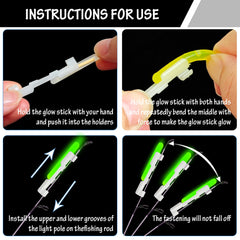 Glow sticks attached to fishing rod tip for night fishing