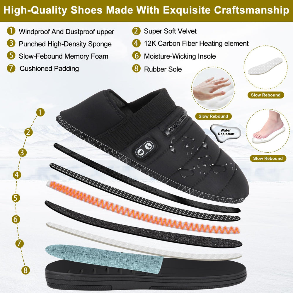 BIAL heated slippers memory-sponge interior delivers gentle support and comfort.