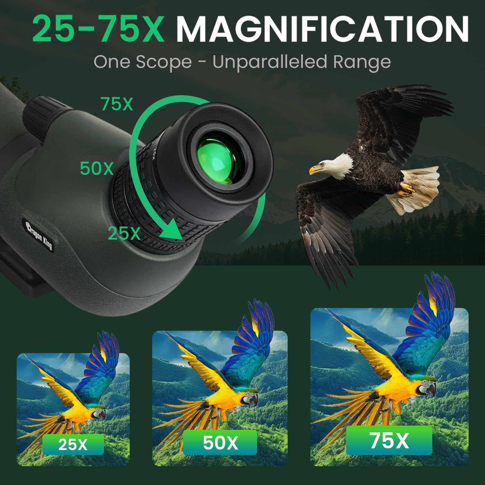 BIBIRE 80mm fully multi-coated lens provides brighter images in low light.