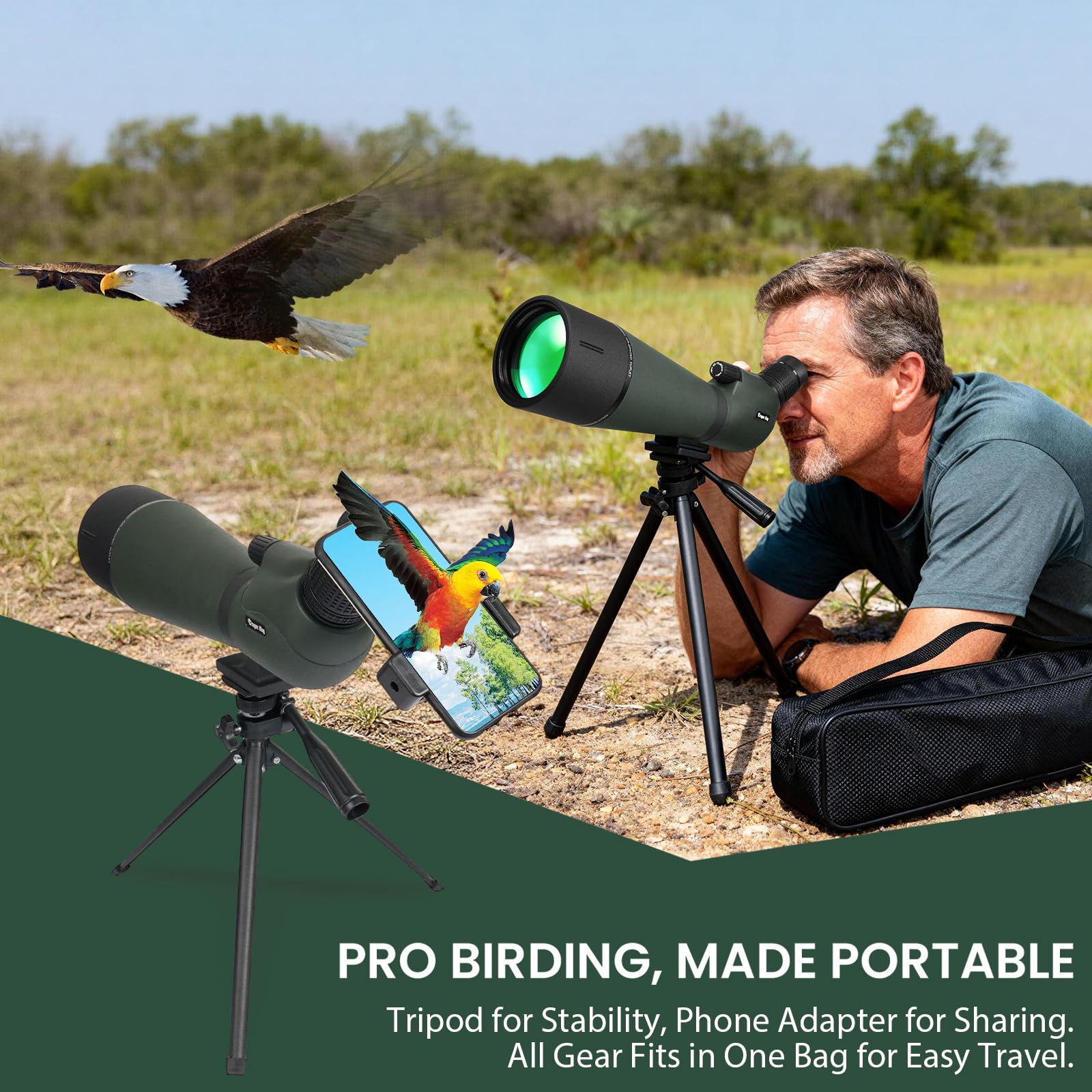 BIBIRE portable tripod with 360-degree rotation for flexible framing.