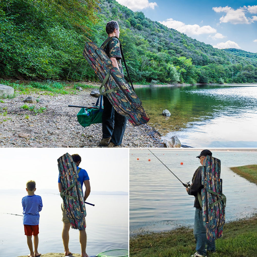 Travel-ready fishing rod case with exterior pockets