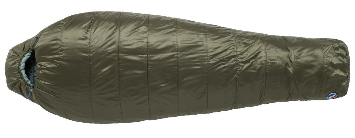 Big Agnes Anthracite left-zip sleeping bag for easy entry and draft resistance in cool nights.