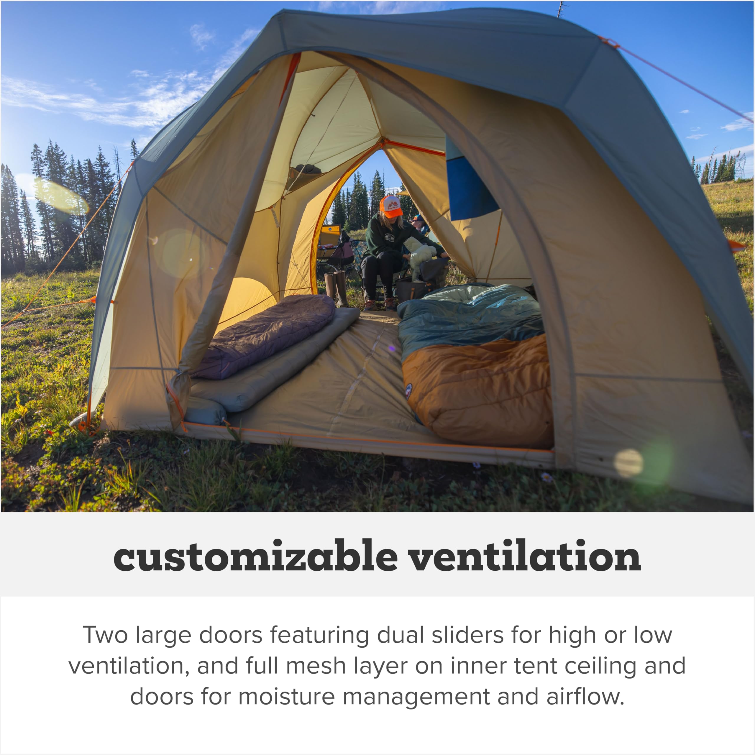 Big Agnes Big House full-mesh ceiling at night for airflow and star visibility.