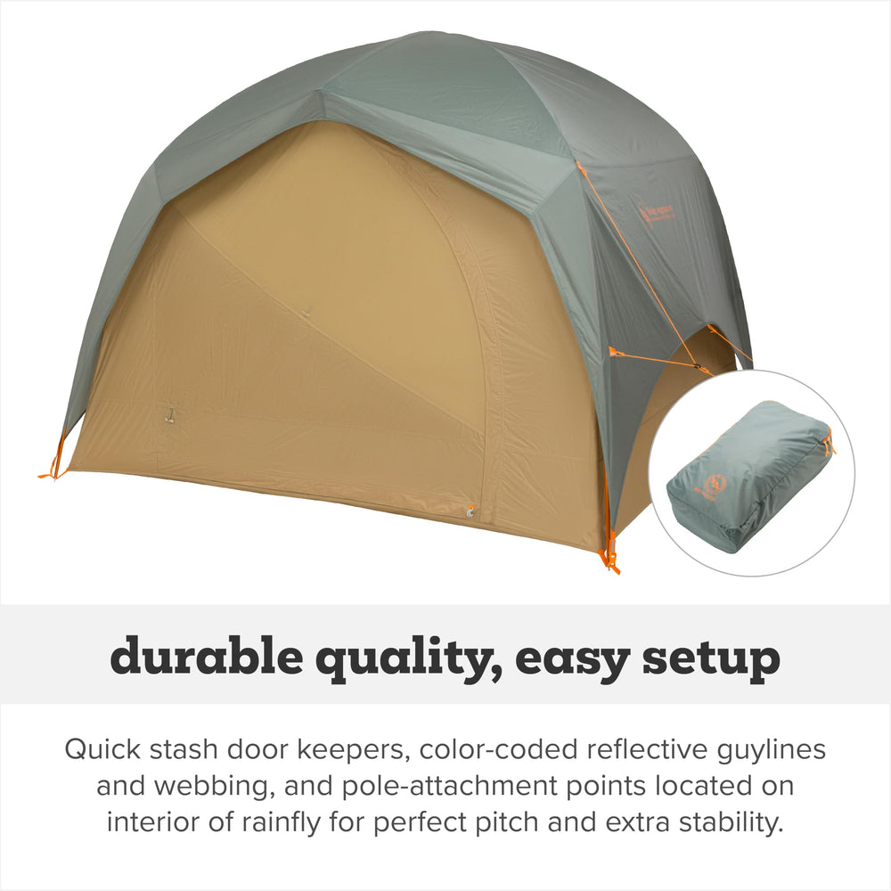 Big Agnes Big House quick setup with color-coded parts and guylines.