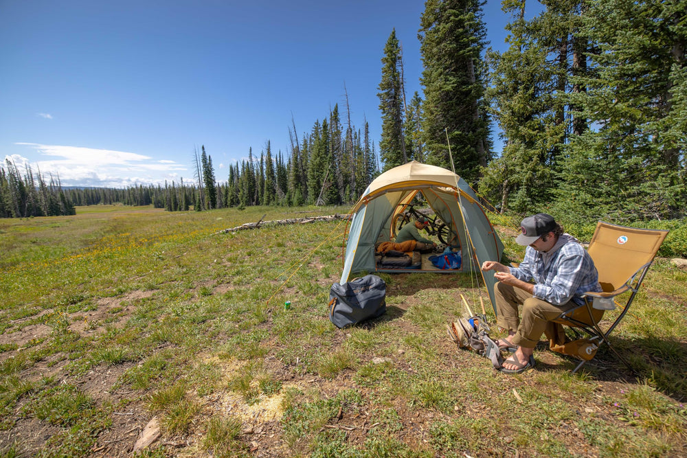 Big Agnes Big Six Armchair with two cup holders keeps beverages within reach.