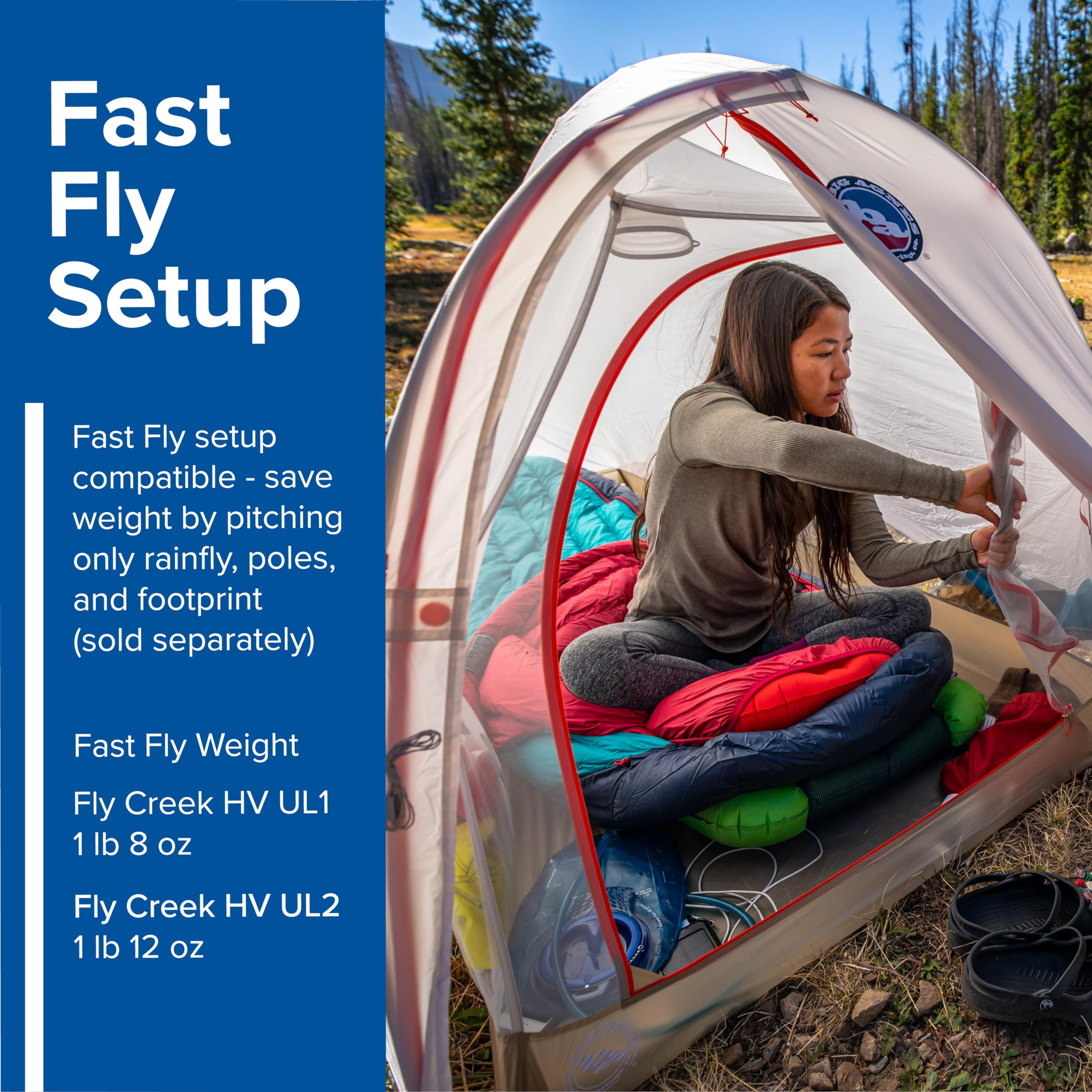 Big Agnes Fly Creek interior pockets and shelves organize gear on trips.
