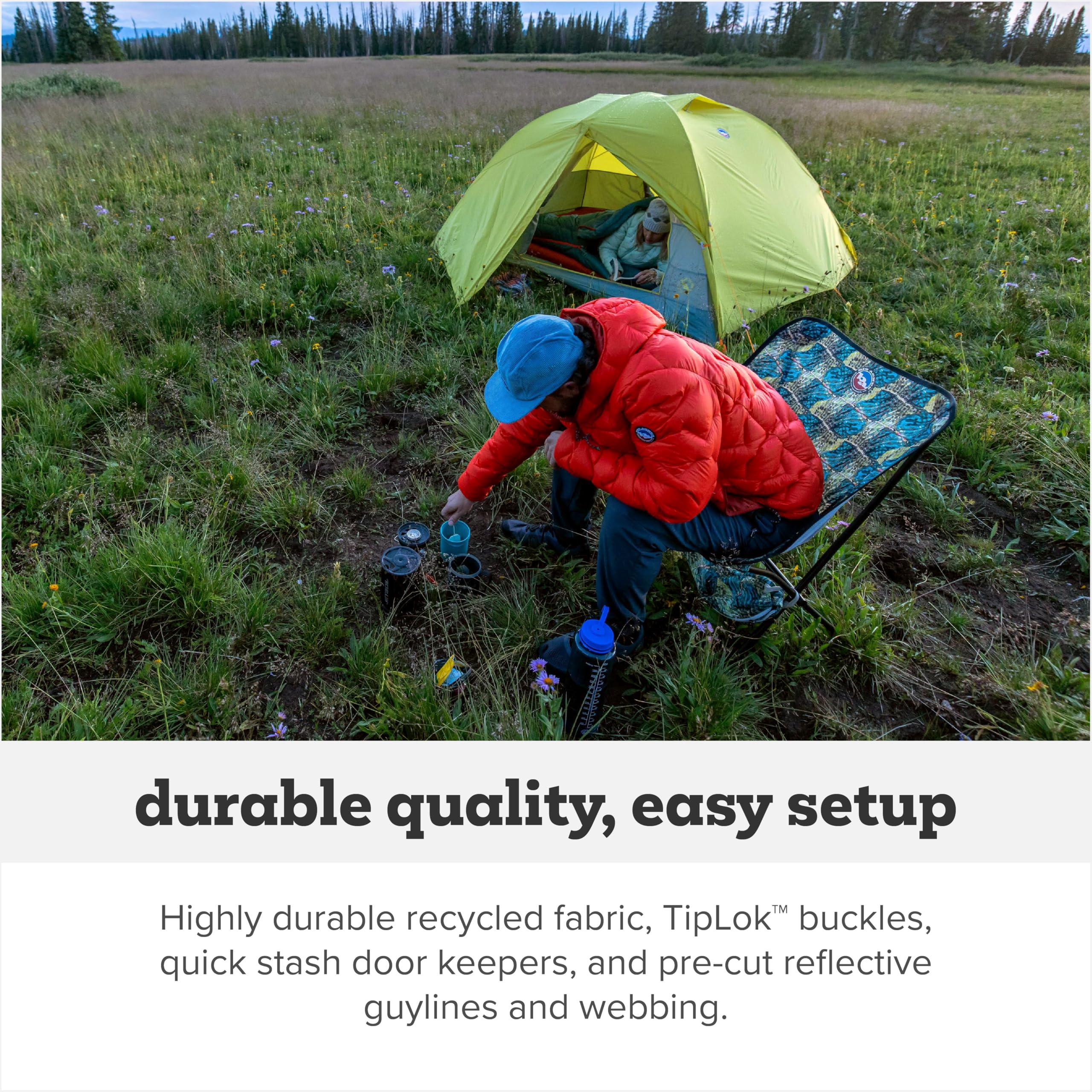 Big Agnes Blacktail waterproof fabric with PFAS-free coating provides reliable weather protection.