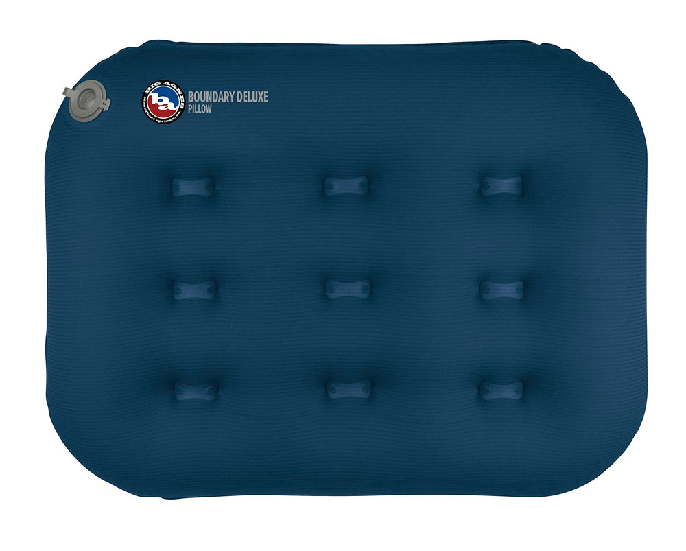 Big Agnes Boundary Deluxe Pillow in Gibraltar Sea offers compact comfort for backpacking rests.
