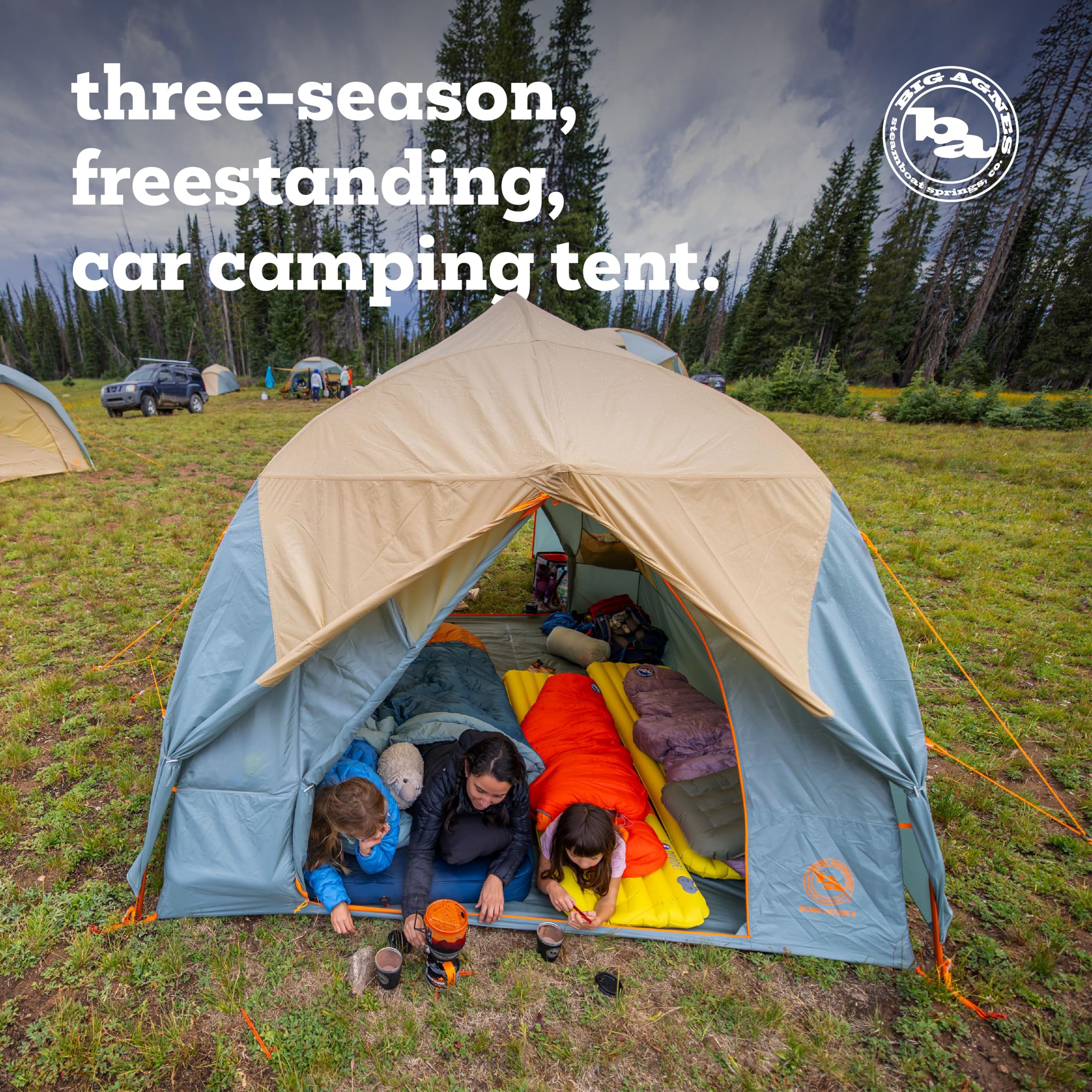 Big Agnes Bunk House interior standing height enables comfortable group gatherings.