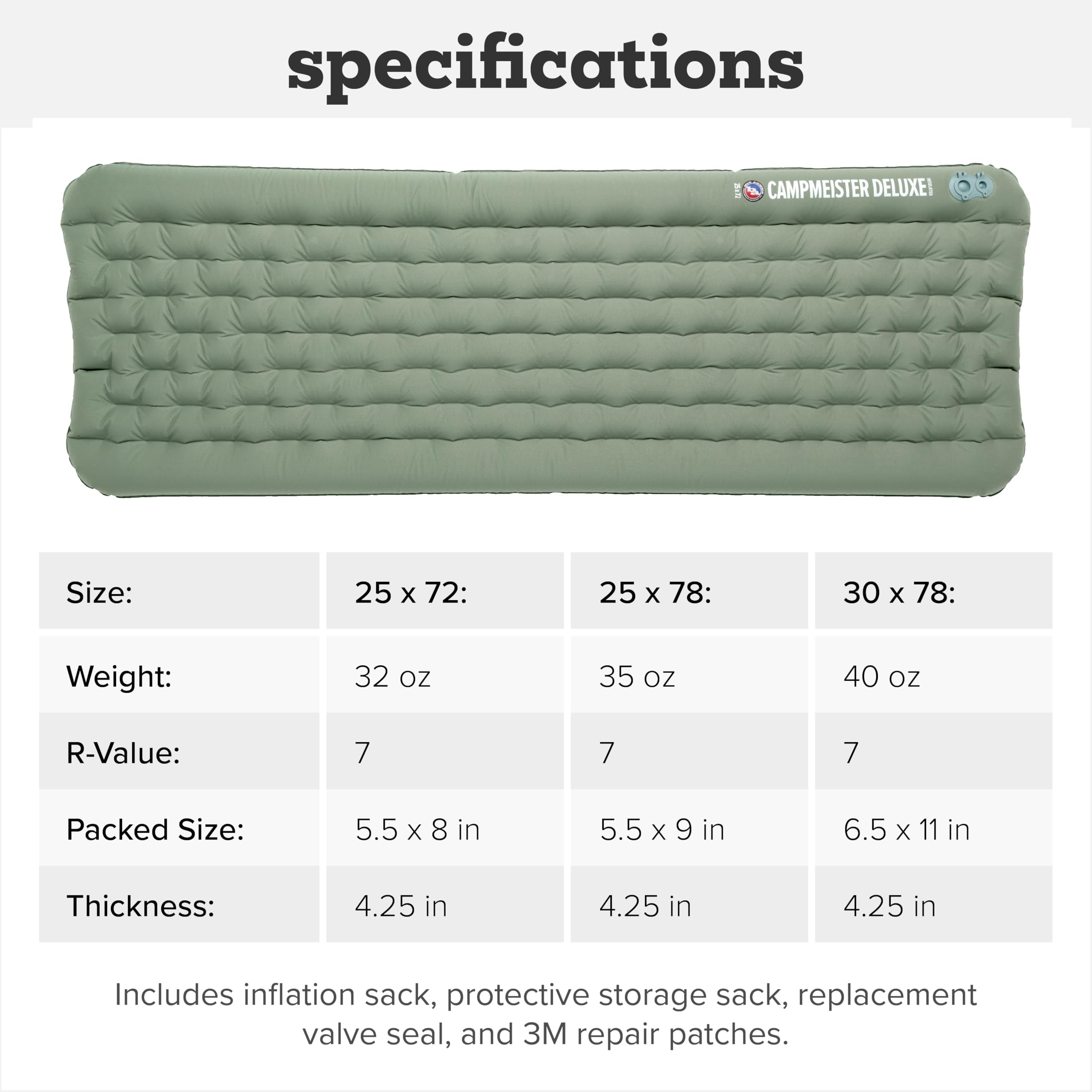 Inflation sack and carry bag included for easy setup and transport.