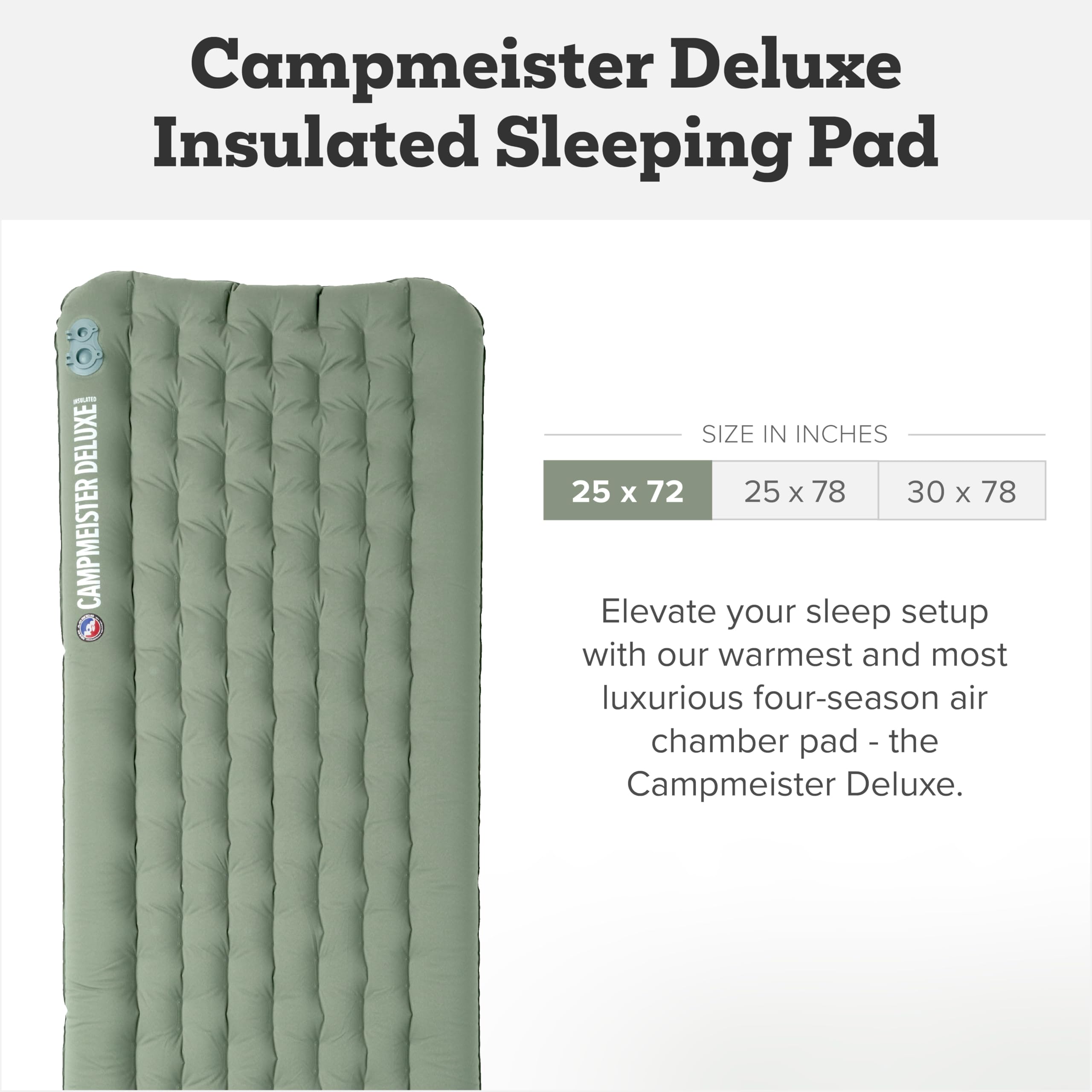 Big Agnes Campmeister Deluxe quilted top panel provides a soft, cushioned feel for sleeping