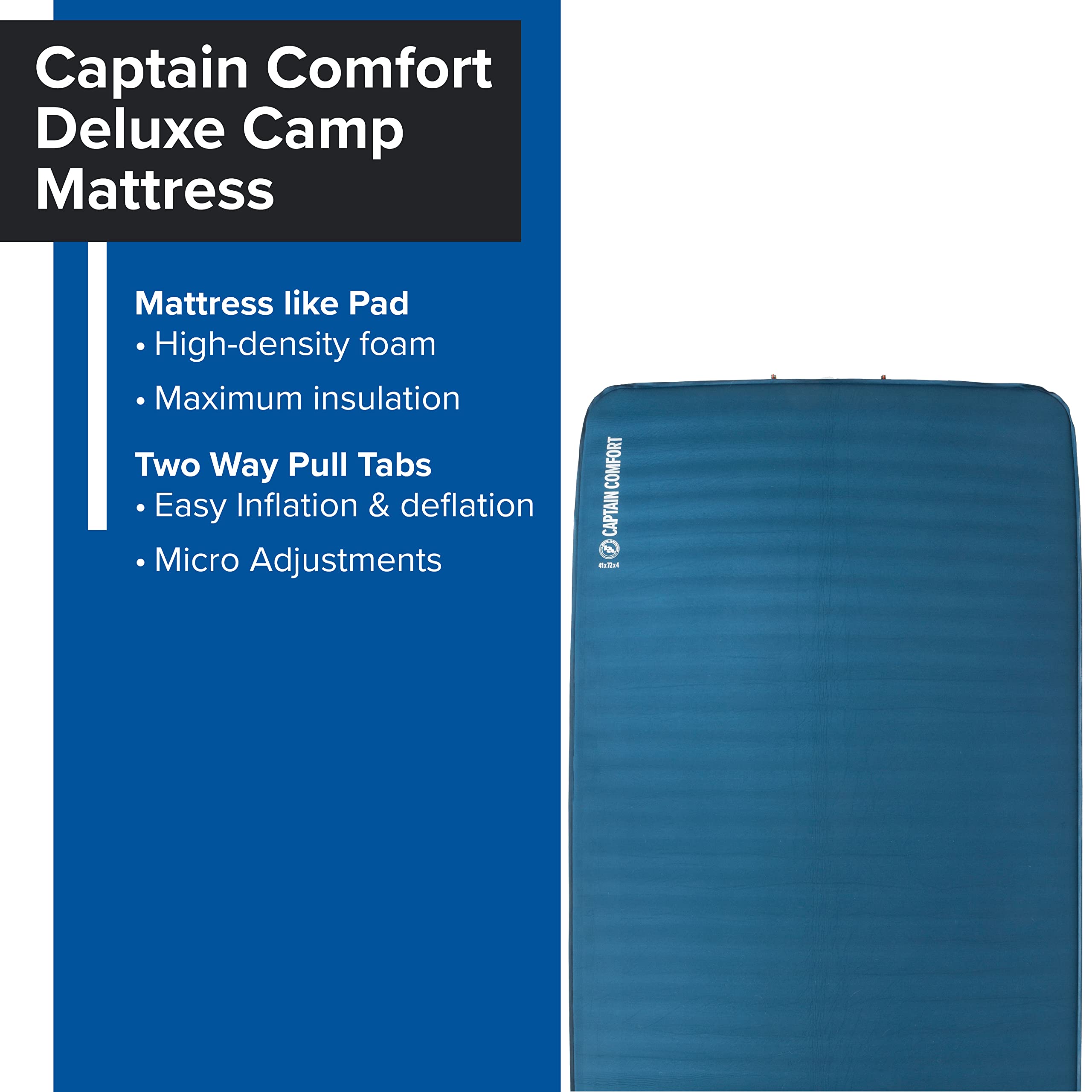 Big Agnes Captain Comfort Deluxe Camp Pad inflation valves enable quick setup and precise adjustments