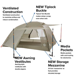 Big Agnes Copper Spur HV UL 3-person setup with ultralight fabric enhances livable space.