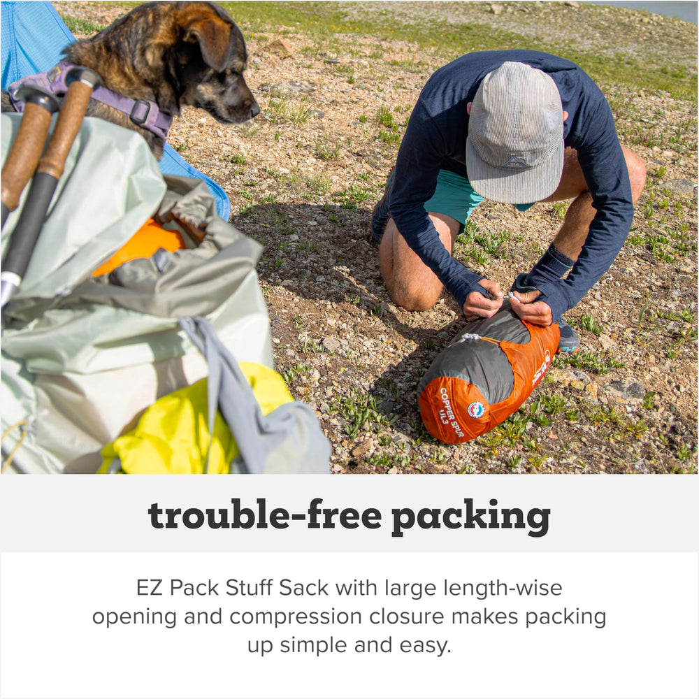 Big Agnes Copper Spur UL 2P pack sack and quick-stash door keeper for easy packing.
