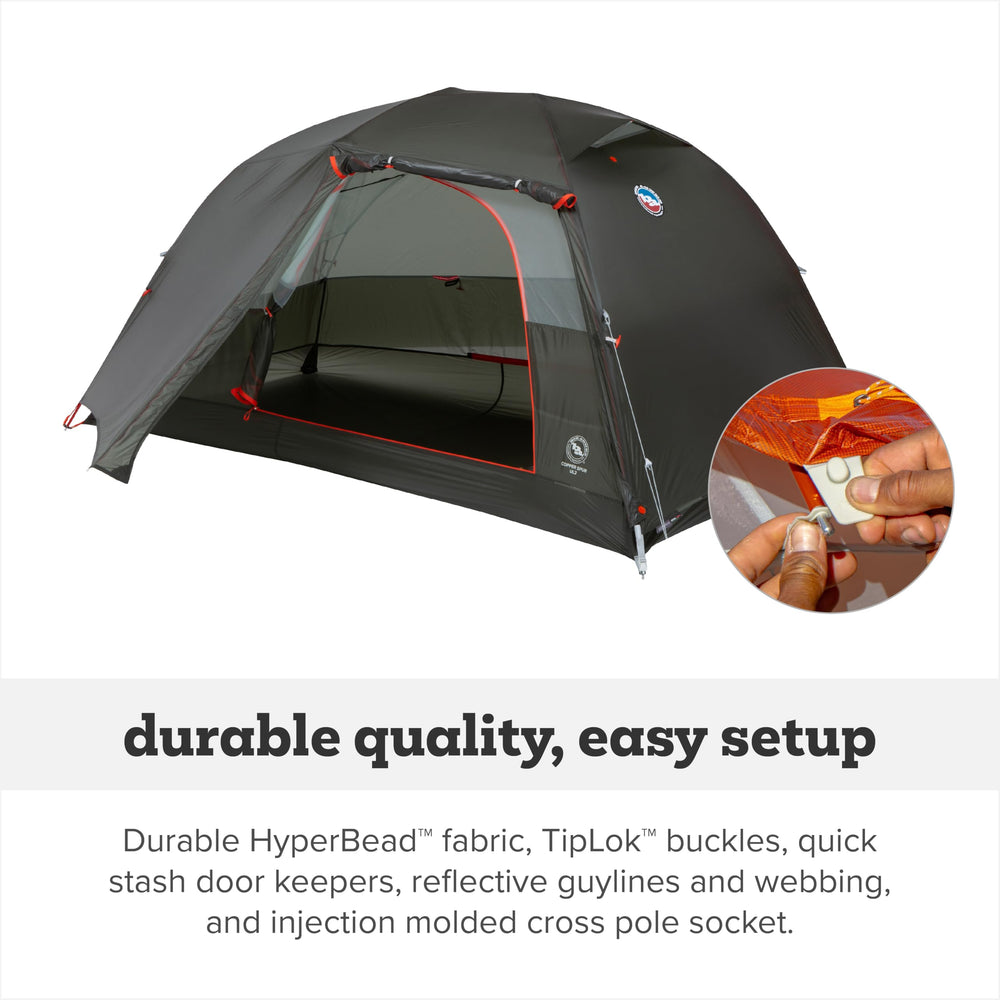 TipLok buckle on Big Agnes Copper Spur UL 2P enables quick, secure setup.