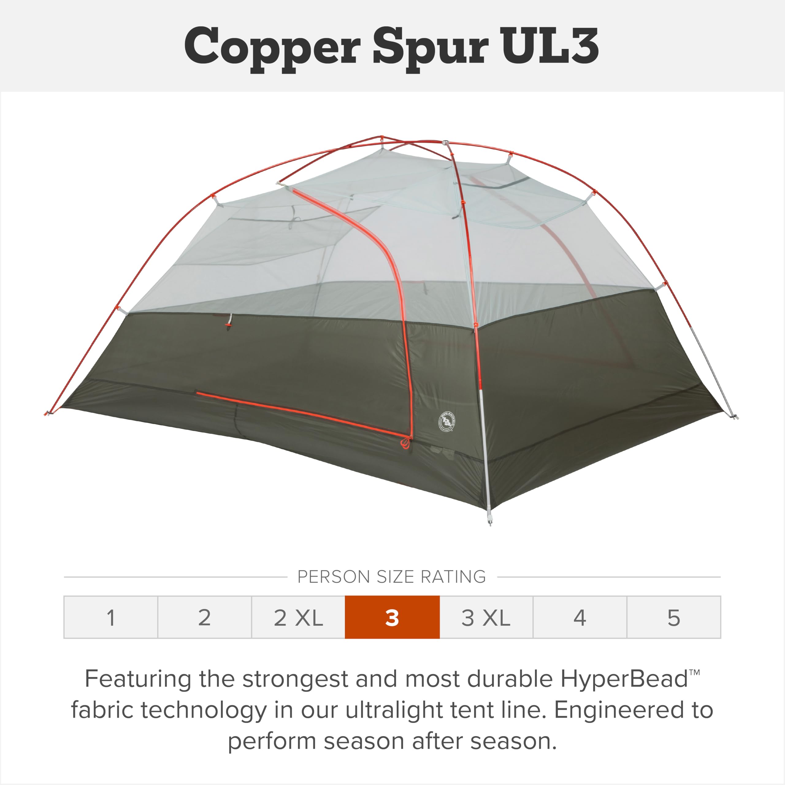 Big Agnes Copper Spur UL 3P detailed pole improves stability on uneven ground.