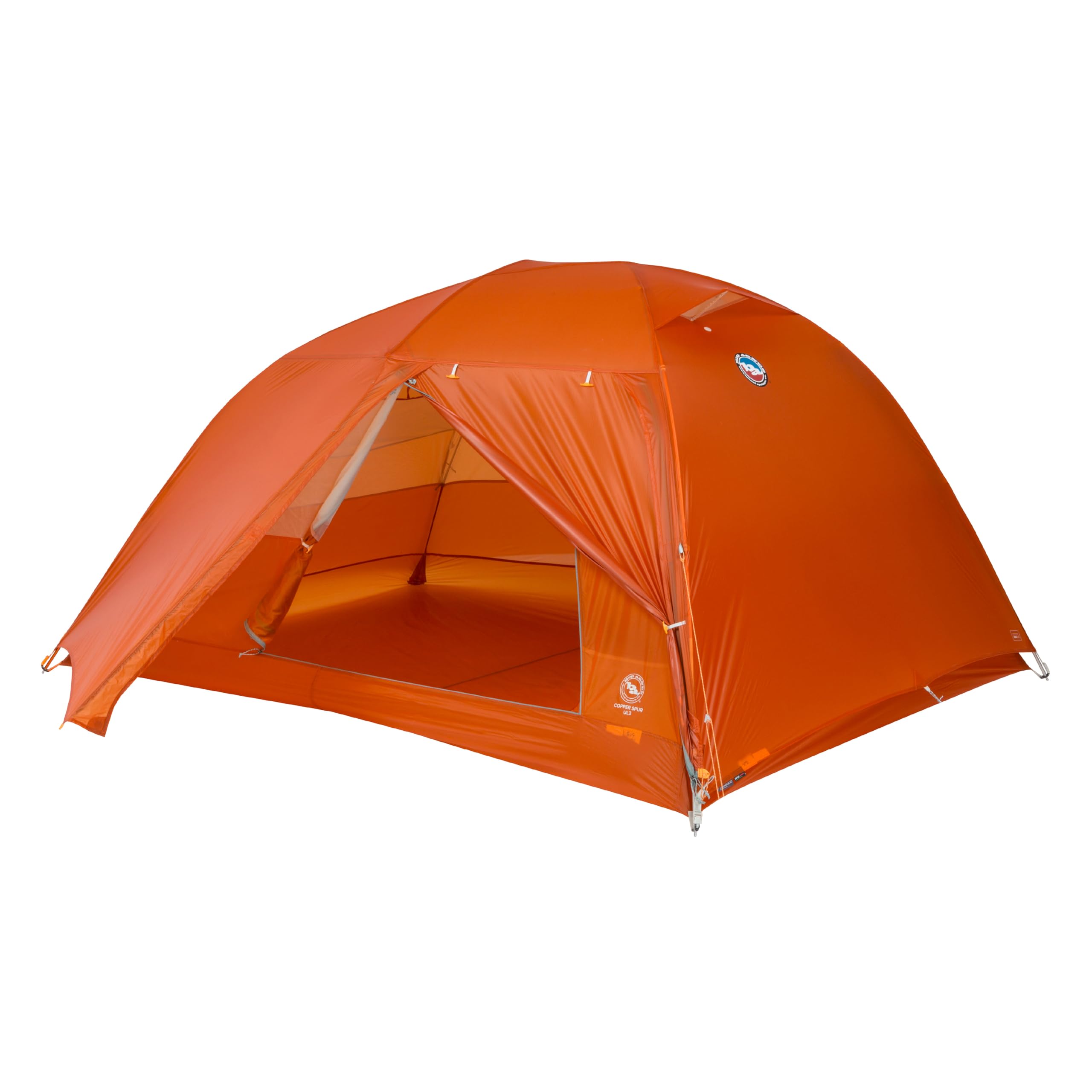 Big Agnes Copper Spur UL 3P tent front view shows ultralight profile for backpacking.