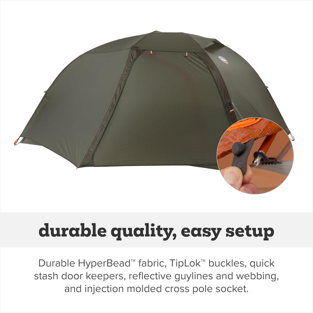 Big Agnes Copper Spur UL cross-pole socket simplifies setup on uneven ground