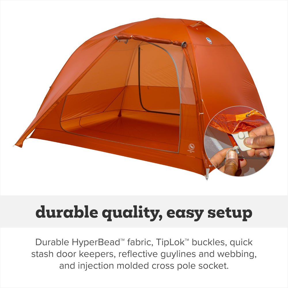 Big Agnes Copper Spur UL tent setup with TipLok buckle for quick assembly