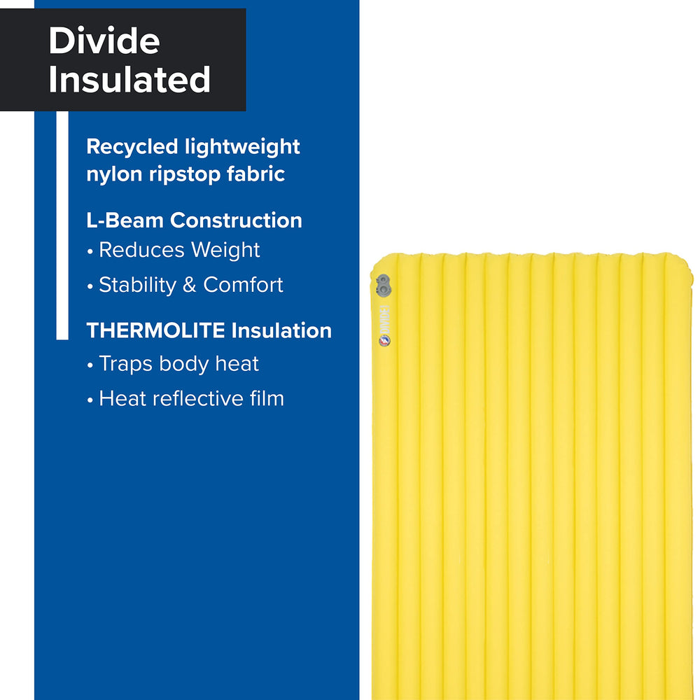 Big Agnes Divide Thermolite insulation with heat-reflective film for warmth in cool nights.