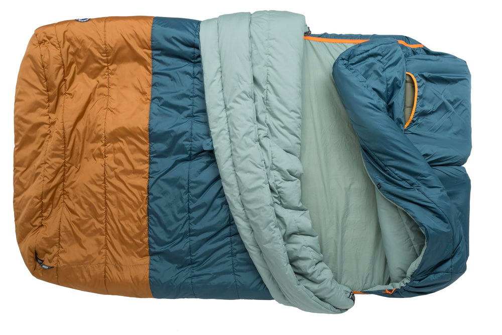Big Agnes Dream Island 50 Top Quilt Zip-Off shown as versatile comforter.