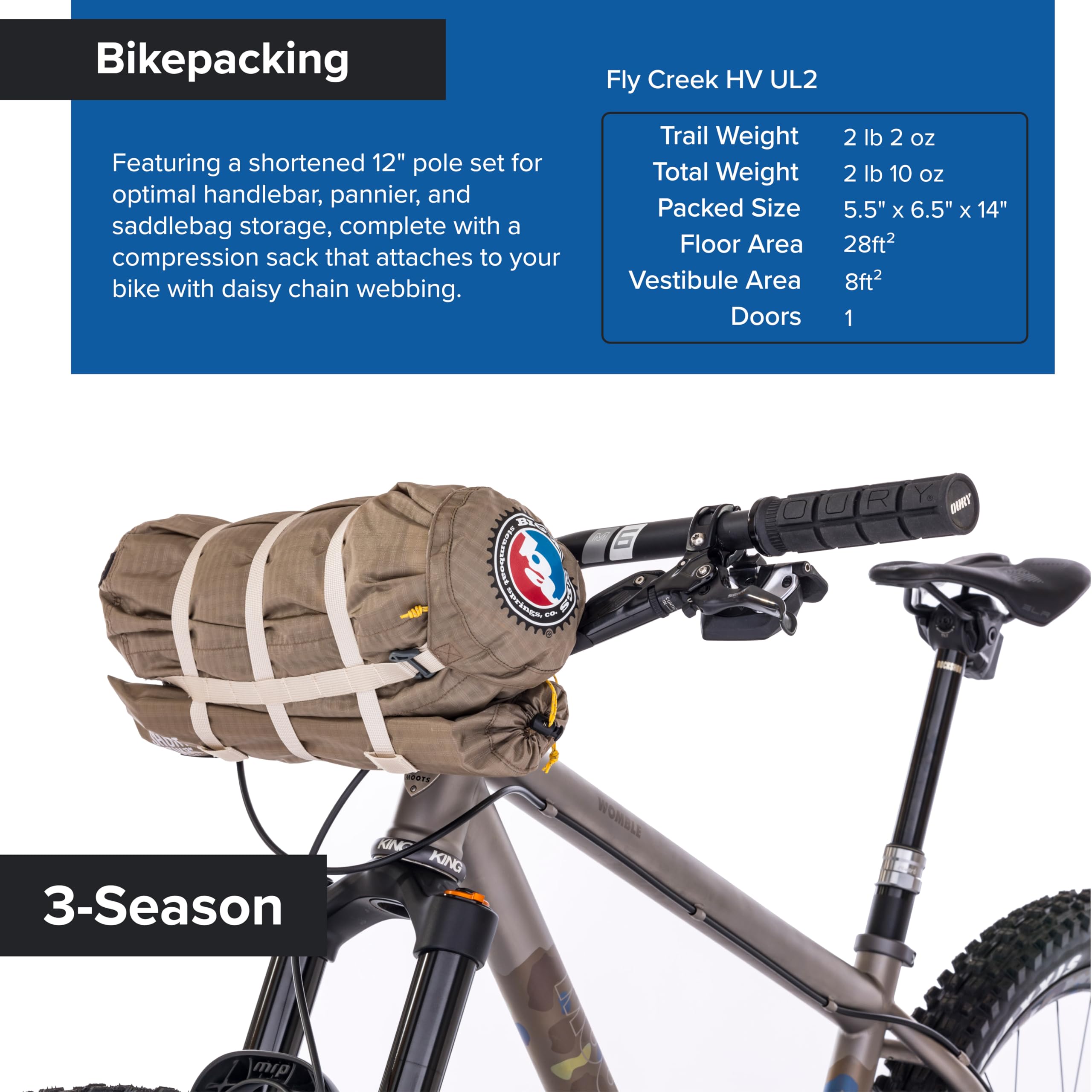 Big Agnes Fly Creek Bikepack pole tip and tensioner detail enables secure rainfly.