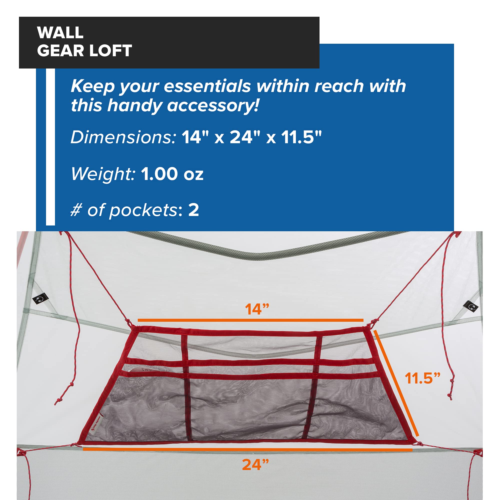 Gear loft square installed in compatible Big Agnes tents for interior organization.