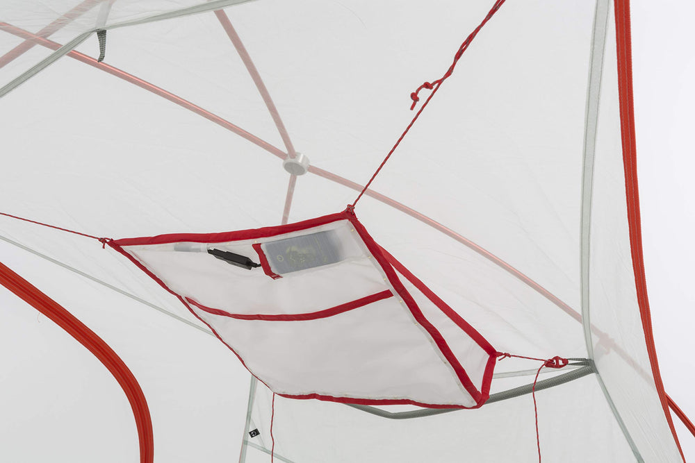 Big Agnes mtnglo gear loft square mounts to tent loops for organized essentials.
