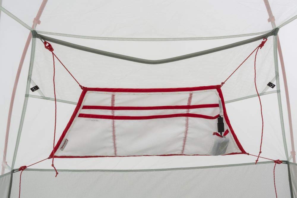 Big Agnes MTNGLO Gear Loft Wall in use keeps essentials within reach at night