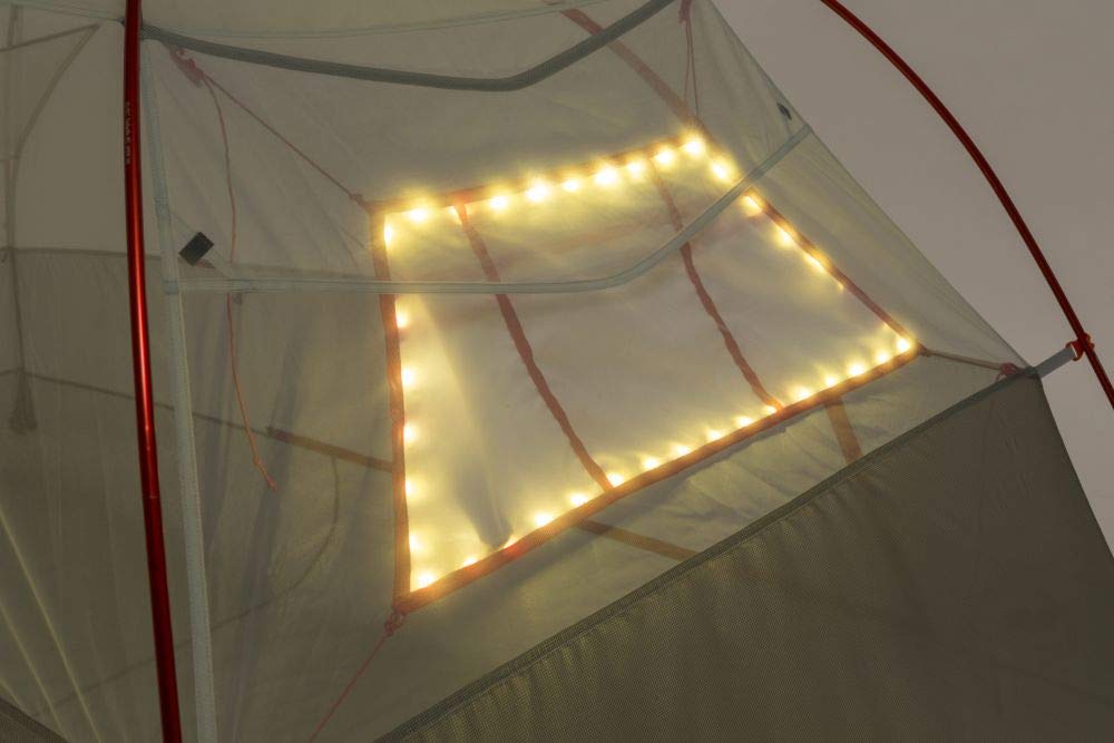 Big Agnes MTNGLO Gear Loft Wall showing built-in tent light integration for night visibility