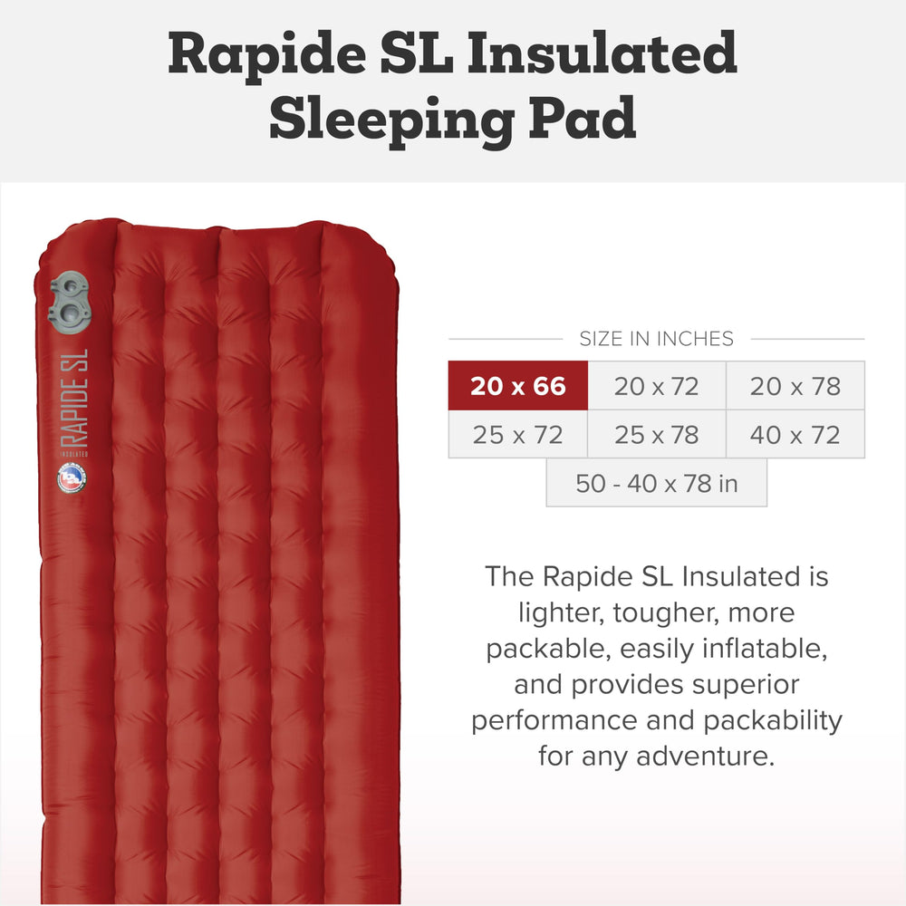 Big Agnes Rapide SL pad inflated demonstrates cushioned surface and three-season warmth