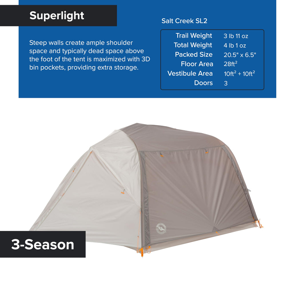 Big Agnes Salt Creek SL three-doors design adds versatile access for groups or solo trips.