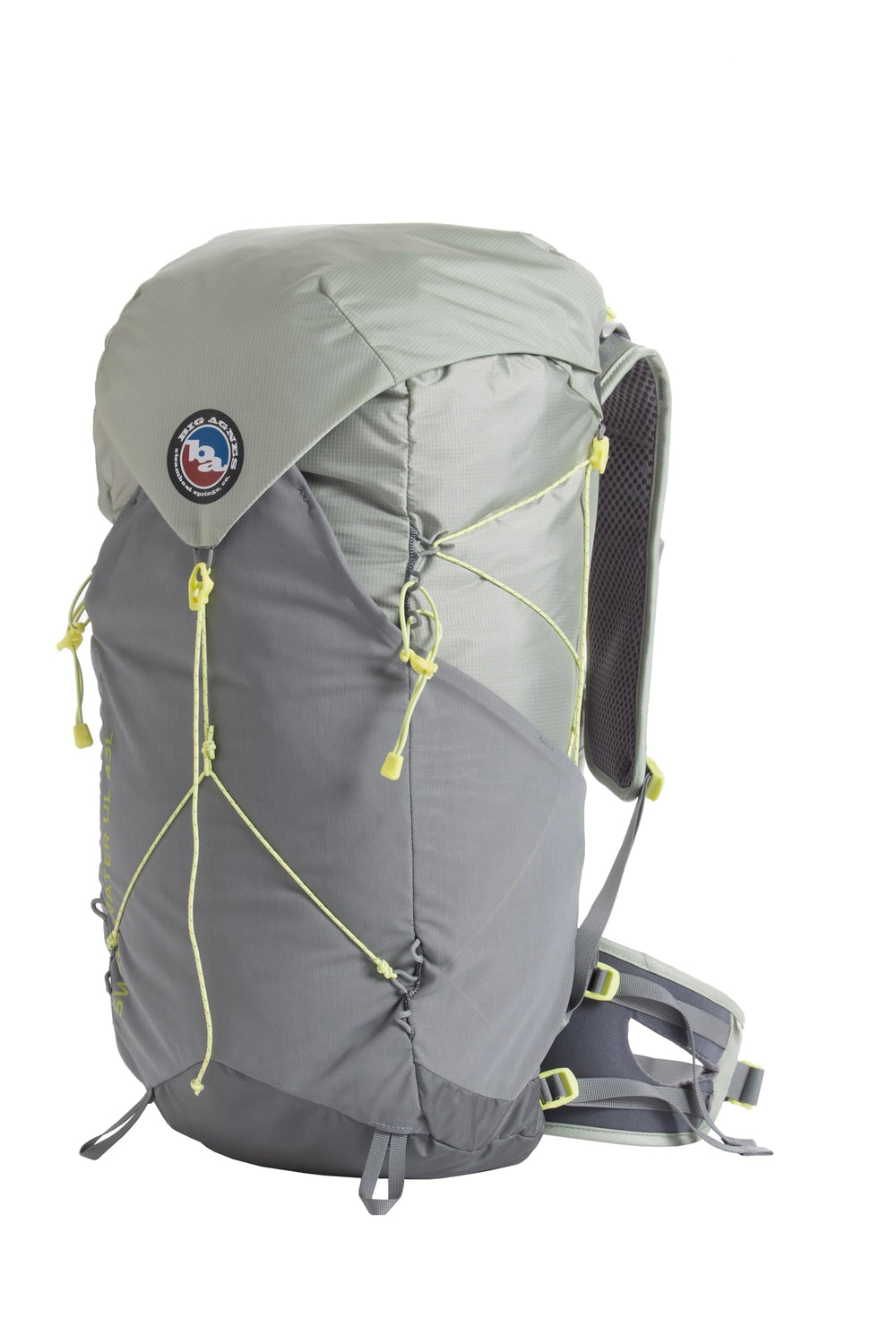 Big Agnes Sweetwater UL 43L front view shows ergonomic fit for fastpacking comfort.
