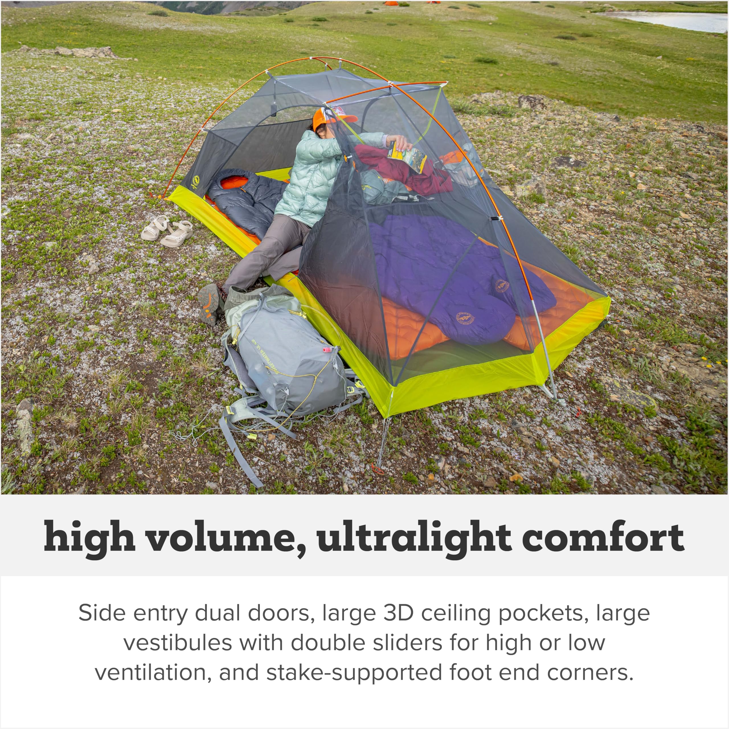 Big Agnes Tiger Wall UL 2P pole socket system—stable frame on uneven ground