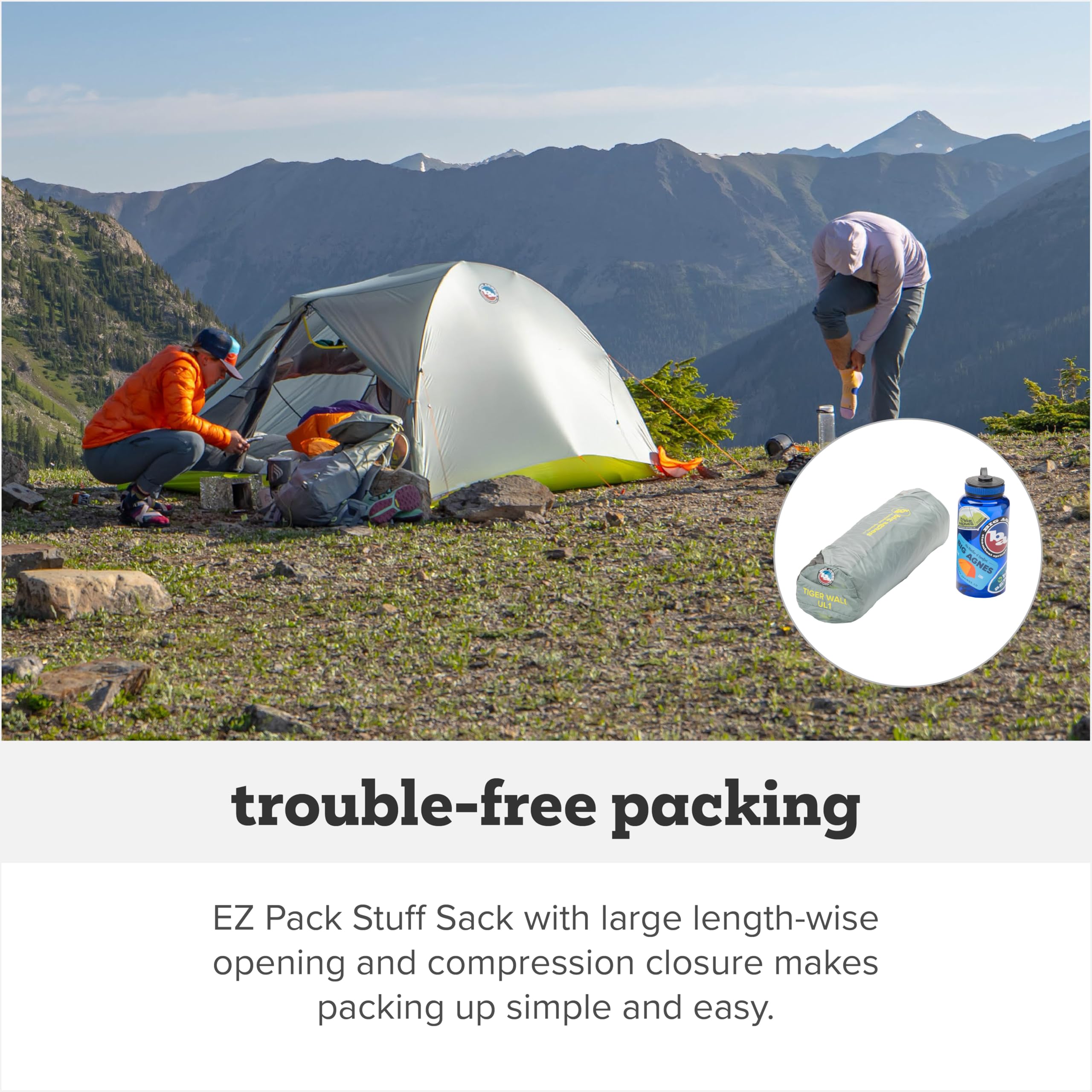 Reflective details on Big Agnes Tiger Wall UL 1P improve nighttime visibility at entrance.