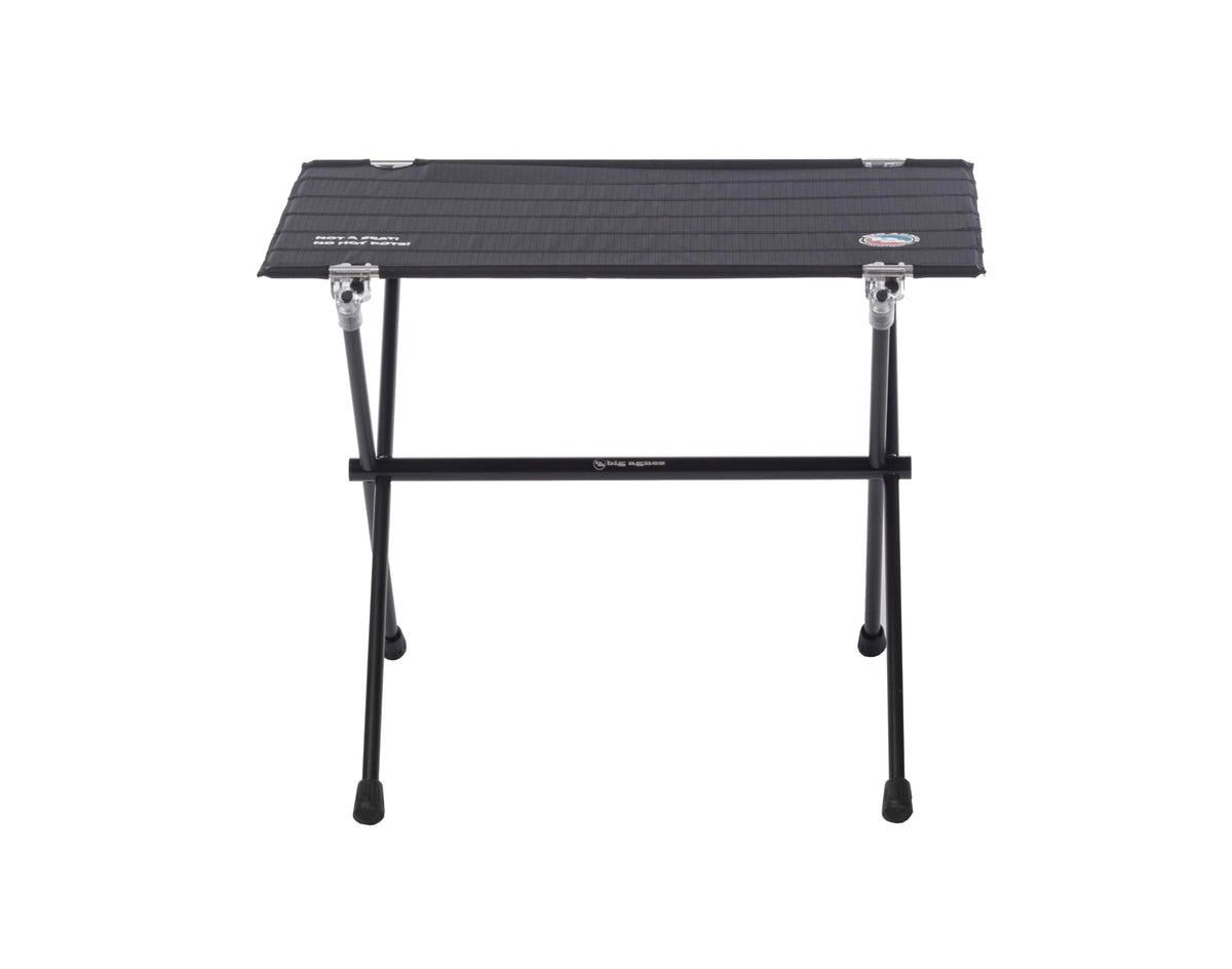 Big Agnes Woodchuck table assembly on trail, sturdy camp kitchen surface.