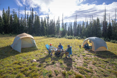 Big Agnes Woodchuck table on trail, showcasing packable setup for backpacking meals.