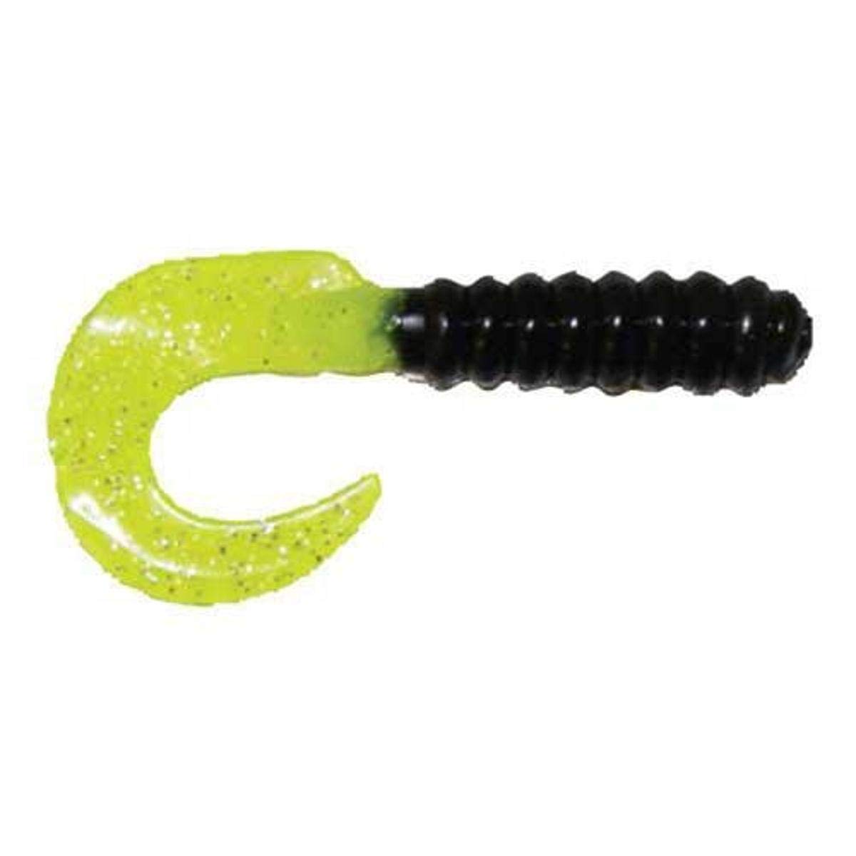 Big Bite Baits 2in Curl Tail Grub in Black/Chartreuse Shine, versatile lure for crappie and panfish